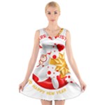 Santa Claus Happy New Year V-Neck Sleeveless Dress