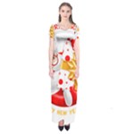 Santa Claus Happy New Year Short Sleeve Maxi Dress