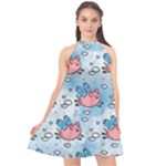 flying pigs Halter Neckline Chiffon Dress 