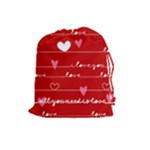 Red Love You Drawstring Pouch (Large)