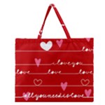 Red Love You Zipper Large Tote Bag