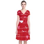 Red Love You Short Sleeve Front Wrap Dress