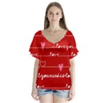 Red Love You V-Neck Flutter Sleeve Top