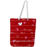 Red Love You Full Print Rope Handle Tote (Large)