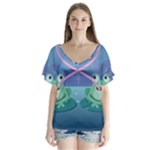 valentines day frog lovers V-Neck Flutter Sleeve Top