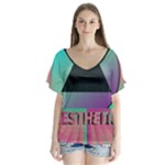 Vaporwave Aesthetic V-Neck Flutter Sleeve Top