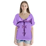 Prince Symbol V-Neck Flutter Sleeve Top