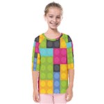 pink Building Blocks Kids  Quarter Sleeve Raglan Tee