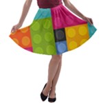 pink Building Blocks A-line Skater Skirt