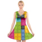 pink Building Blocks V-Neck Sleeveless Dress