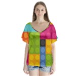 pink Building Blocks V-Neck Flutter Sleeve Top