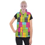 pink Building Blocks Women s Button Up Puffer Vest