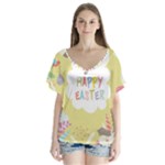 Easter Unicorn V-Neck Flutter Sleeve Top