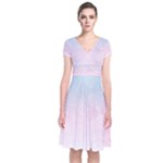 Watercolor Gradient Ombre Short Sleeve Front Wrap Dress