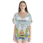 easter bunnies V-Neck Flutter Sleeve Top