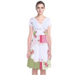 Shabby Chic Roses Short Sleeve Front Wrap Dress