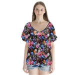 d20 Dice V-Neck Flutter Sleeve Top