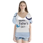 hipster happy Fathers Day  V-Neck Flutter Sleeve Top