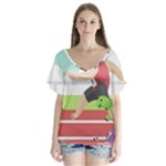 Sloth Race V-Neck Flutter Sleeve Top