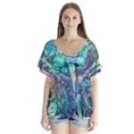 Iridescent V-Neck Flutter Sleeve Top