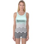 chevron teal grey One Piece Boyleg Swimsuit