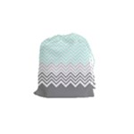 chevron teal grey Drawstring Pouch (Small)