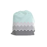 chevron teal grey Drawstring Pouch (Medium)