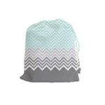 chevron teal grey Drawstring Pouch (Large)