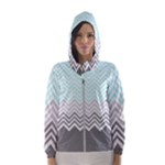 chevron teal grey Hooded Windbreaker (Women)