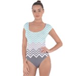 chevron teal grey Short Sleeve Leotard 