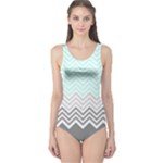 chevron teal grey One Piece Swimsuit