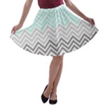 chevron teal grey A-line Skater Skirt