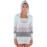 chevron teal grey Long Sleeve Hooded T-shirt