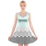 chevron teal grey V-Neck Sleeveless Dress