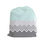 chevron teal grey Drawstring Pouch (XL)