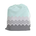 chevron teal grey Drawstring Pouch (XXL)