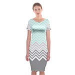 chevron teal grey Classic Short Sleeve Midi Dress