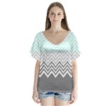 chevron teal grey V-Neck Flutter Sleeve Top