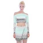 chevron teal grey Off Shoulder Top with Mini Skirt Set