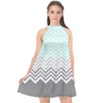 chevron teal grey Halter Neckline Chiffon Dress 