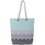 chevron teal grey Full Print Rope Handle Tote (Small)