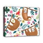 Floral Sloth  Deluxe Canvas 20  x 16  (Stretched)