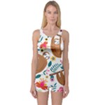 Floral Sloth  One Piece Boyleg Swimsuit