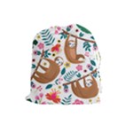 Floral Sloth  Drawstring Pouch (Large)