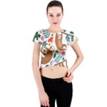 Floral Sloth  Crew Neck Crop Top