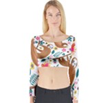 Floral Sloth  Long Sleeve Crop Top