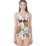 Floral Sloth  One Piece Swimsuit