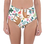 Floral Sloth  Reversible High-Waist Bikini Bottoms