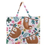 Floral Sloth  Zipper Large Tote Bag