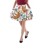 Floral Sloth  A-Line Pocket Skirt